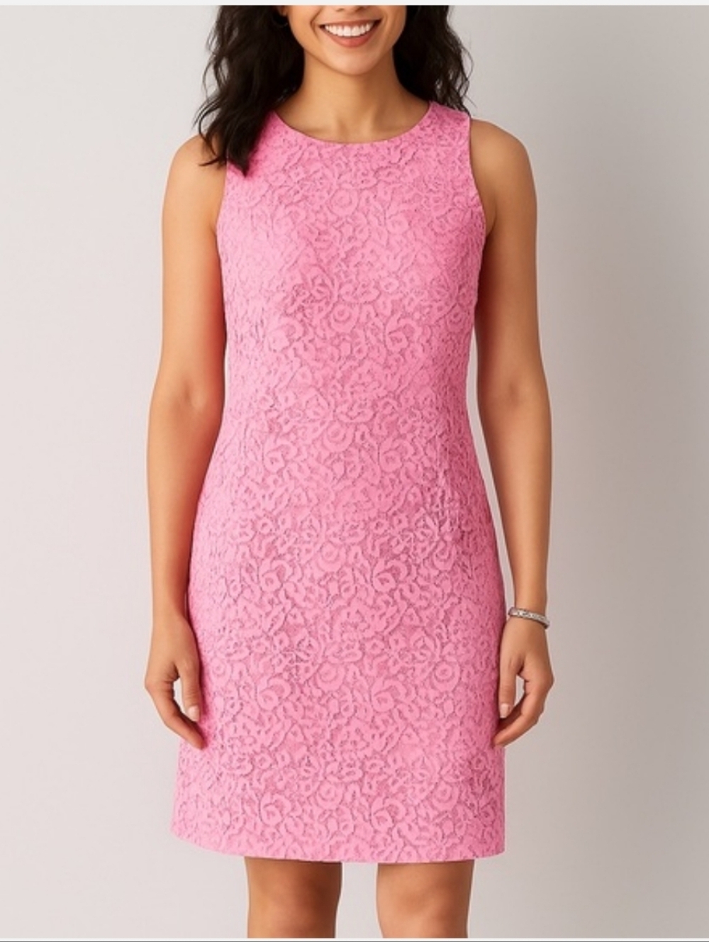 Talbots 100% Cotton Lace Overlay Sleeveless Dress Womens Size 8 Pink Shift Event